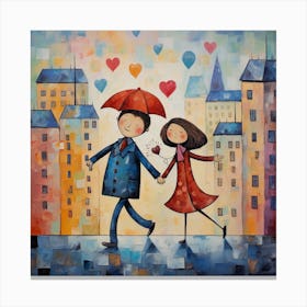 Couple Walking In The Rain Canvas Print