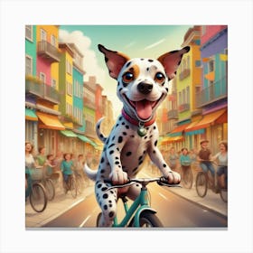 Dalmatian Riding A Bike Canvas Print