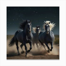 Three Horses Running At Night Canvas Print