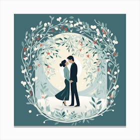 Couple Kissing In The Snow Canvas Print
