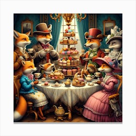 Foxes At Tea 2 Canvas Print