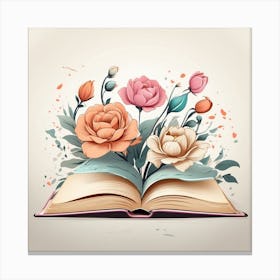 Open Book With Flowers Canvas Print