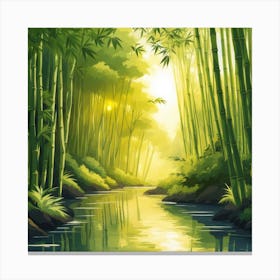 A Stream In A Bamboo Forest At Sun Rise Square Composition 154 Canvas Print