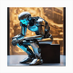 Robot Sitting On A Box Canvas Print