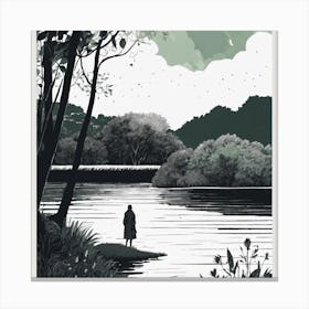 Man Walks By A Lake Canvas Print