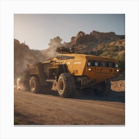 Military Vehicle Driving Through The Desert Canvas Print