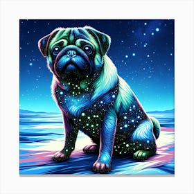 Pug dog sitting on a snowy Canvas Print