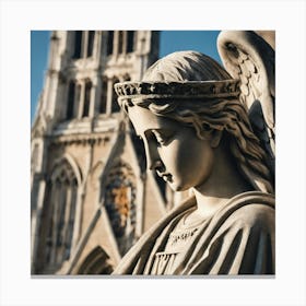 Angel Statue In Front Of Church Canvas Print