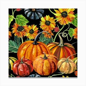 Autumn harvest of pumpkins, berries and sunflowers Colorful pumpkins and pumpkin harvest 2 Canvas Print