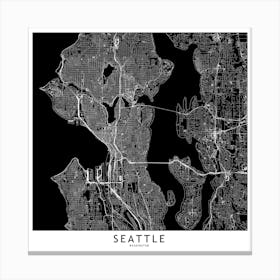 Seattle Black And White Map Square Canvas Print