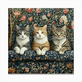 Three Kittens On A Sofa Art Canvas Print