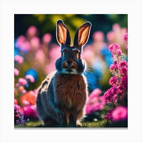 Rabbit amongst the Garden flowers Canvas Print
