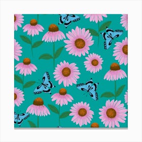 Purple Coneflower Teal Canvas Print