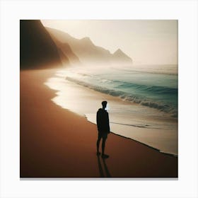 Silhouette Of A Man On The Beach Canvas Print