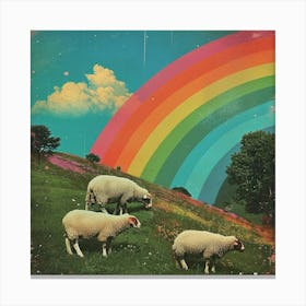 Sheep Retro Rainbow Collage 1 Canvas Print