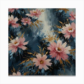 Pink Flowers On A Blue Background Canvas Print