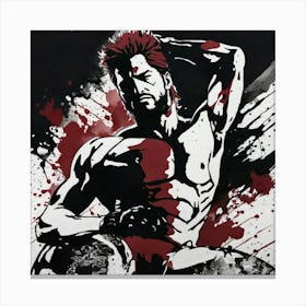 muscular man in red ink, Splatter Painting Canvas Print