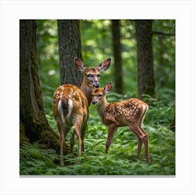 Fawn And Fawn In The Forest Canvas Print