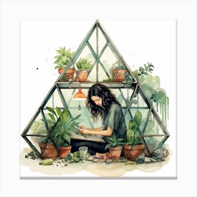 Girl In A Geo Greenhouse Canvas Print