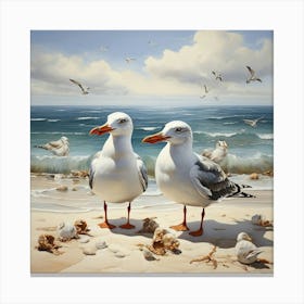 Seagulls On The Beach art print 3 Canvas Print