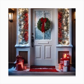 Christmas Decoration On Home Door Haze Ultra Detailed Film Photography Light Leaks Larry Bud Me (5) Canvas Print