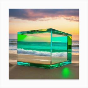 Glass Cube On The Beach 1 Canvas Print