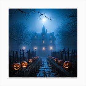 Haunting Halloween Greetings On A Misty Night (24) Canvas Print