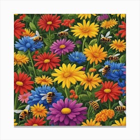 Bees And Flowers Canvas Print