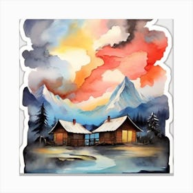 Abstract painting snow mountain and wooden hut 6 Canvas Print