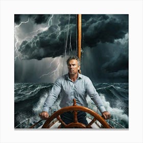 Entrepreneur Standing At The Helm Of A Sailboat Navigating Through Turbulent Yet Invigorating Canvas Print