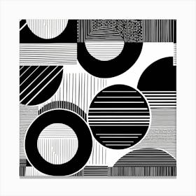 Retro Inspired Linocut Abstract Shapes Black And White Colors art, 219 Canvas Print