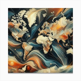 World Map Abstract Painting Canvas Print