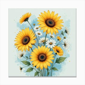 Sunflowers And Daisies Canvas Print