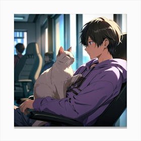 Anime Boy And Cat Canvas Print