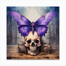 Purple Butterfly On A Skull Canvas Print