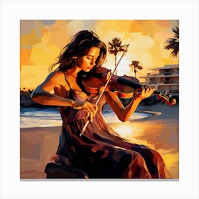 Violinist On The Beach Canvas Print