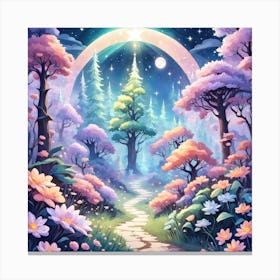 A Fantasy Forest With Twinkling Stars In Pastel Tone Square Composition 440 Canvas Print