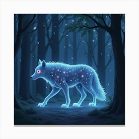 An Ethereal Wolf With A Coat Of Glowing, Nebula Like Patterns Prowling Through A Starlit Forest Canvas Print