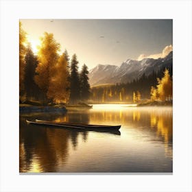 Canoe On A Lake Canvas Print