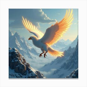 A Griffin With Glowing Wings Flying Over Snow Capped Mountains 1 Canvas Print