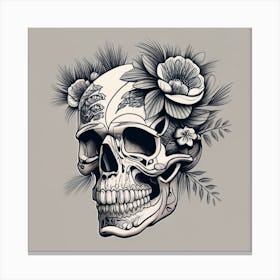 Long Vertical Tattoo Flash Design Of A Skull Wit Canvas Print