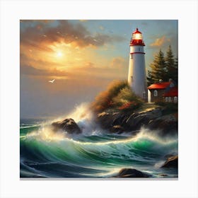 Lighthouse At Sunset 18 Canvas Print