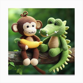 Amigurumi, crocodile and monkey 3 Canvas Print