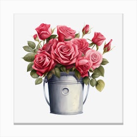 Pink Roses In A Bucket 2 Canvas Print