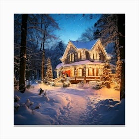 Firefly Magical, Christmas, Winter, Snow, Sparkling, House, Forest Edge, Christmas Lights, Glowing, (9) Canvas Print