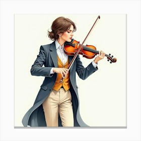 Watercolor Painting Of A French Musician With An Elegant Instrument, Refined And Melodic 1 Canvas Print