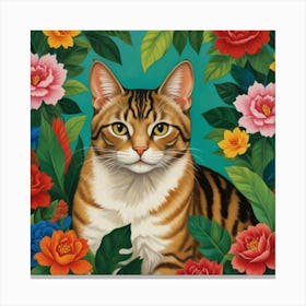 Frida Kahlo Two Cats Mexican Painting Botanical Floral Art Print Canvas Print