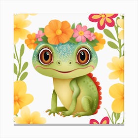 Floral Baby Chameleon Nursery Illustration (1) Canvas Print