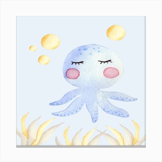 Cute Jellyfish Square Canvas Print