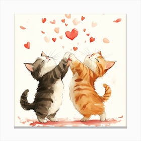 Dancing Cats Under Falling Heart 4 Canvas Print